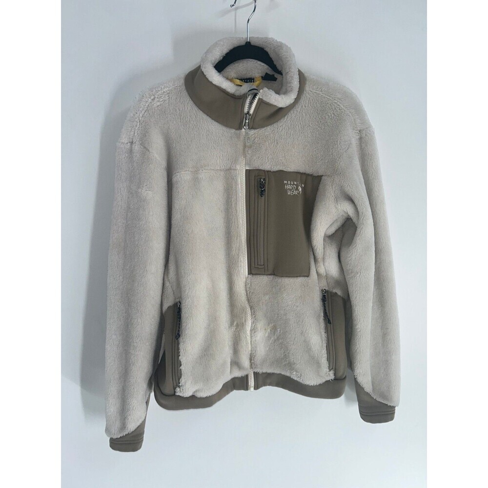 Women's Mountain Hardwear Beige Cream Full Zip Fleece Sherpa Jacket Size L Flaws